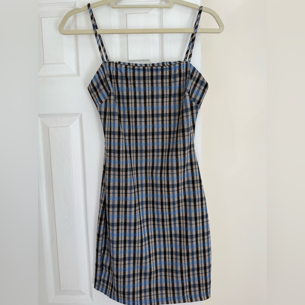 Lovely Day Blue and Black Plaid Midi Dress